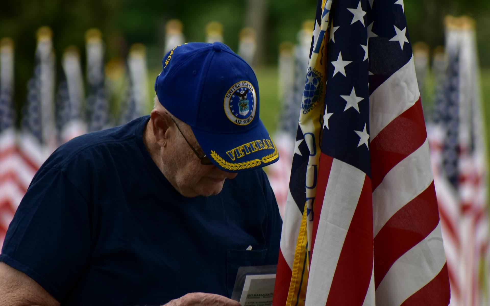 Veteran with American flag